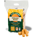 A bag of kiln-dried kindling wood, labelled as premium fuel, with several wood pieces in front.