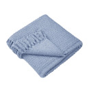 A folded up blue weave blanket