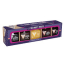 Box of five sweet treats in purple packaging, showing jars of assorted jams and lemon curd. Labels read Juicy, Sweet, Tangy, Classic, and Cherry.