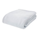 Folded silver grey blanket throw on a white background.