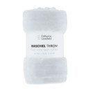Folded grey plush blanket labelled "Catherine Lansfield Raschel Throw" against a white background.
