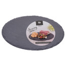 A round slate with a label on