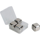A set of four stainless steel ice cubes.