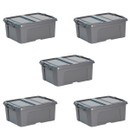Strata 24L Smart Storage Box with Extra Strong Lid, Charcoal Grey - 5 Pack