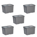 Strata 40L Smart Storage Box with Extra Strong Lid, Charcoal Grey - Pack of 5