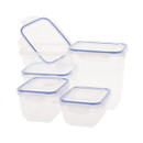 A set of five empty food storage boxes.