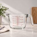 Mason Cash clear glass measuring jug with handle, pouring spout and red 500ml measurement markings