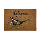 Brown doormat featuring the word "Welcome" above a colourful, detailed pheasant. The design is lively and inviting, creating a warm, friendly atmosphere.