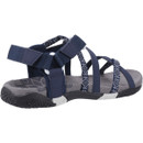 Navy blue hiking sandal featuring adjustable straps and patterned details on a sturdy, textured sole. The design conveys durability and outdoor readiness.