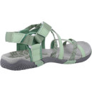 Green and grey strappy walking sandal on a white background.