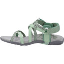 A single grey and green walking sandal with adjustable straps.