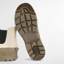 A close up view of the dusky green sole and Barbour logos.