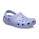 A light purple clog-style shoe with ventilation holes, a textured sole, and an adjustable heel strap. It conveys a casual and comfortable feel.