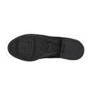 Black boot sole with textured tread and branded heel on a white background. Black boot sole with textured tread and branded heel on a white background.