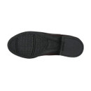 Sole of a black boot with textured patterns and brand imprint. Sole of a black boot with textured patterns and brand imprint.