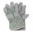 A pair of gardening gloves with a posies design
