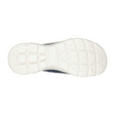 A top down view of the trainers white sole.
