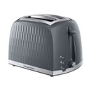 A grey 2 slice toaster with a honeycomb texture against a white background.