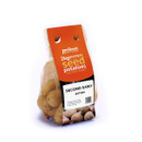 A bag of 2kg Scottish seed potatoes, labeled "Second Early Estima" by Jamieson Brothers, in a mesh bag with an orange label and visible potatoes.