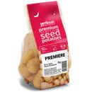 A bag of Jamieson Brothers Premium Scottish Seed Potatoes labeled "Premiere." The packaging highlights its 10-12 week grow time and 2kg weight.