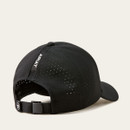 A black baseball cap shown from the back, featuring small ventilation holes and an adjustable strap. The design looks sporty and functional.