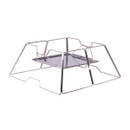 Metallic wireframe structure with a square base, resembling a minimalist folding stove or rack. Its geometric design conveys modern simplicity.