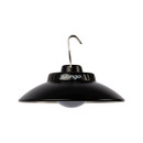Black hanging lamp with a dome-shaped shade and metal hook, branded with "Vango". Modern and sleek appearance, conveying simplicity and functionality.