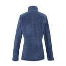 The back of a navy fleece with a high collar.