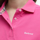 A close up of the embroidered Barbour logo on the chest