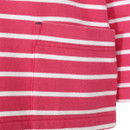 A close up view of the sweatshirts lower front pockets.