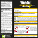 Label for a Weedol Tough Weed Control concentrate product with usage instructions and safety warnings.