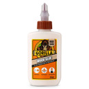 A bottle of Gorilla Wood Glue with nozzle, labelled for indoor/outdoor use and water resistance.
