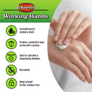 Ad for O'Keeffe's Working Hands cream showing hand applying product, with benefits like moisture boost and diabetes-safe listed.