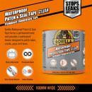 An advertisement for Gorilla Waterproof Patch & Seal Tape, highlighting its instant leak-stopping and underwater sticking abilities.
