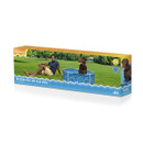 A view of a box for a dog paddling pool on a white background