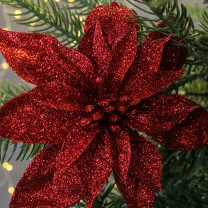 Oairse 4PCS Large Glitter Poinsettia Flowers Picks 12/30cm Red Oairse 4PCS Large Glitter Poinsettia Flowers Picks 12/30cm Red