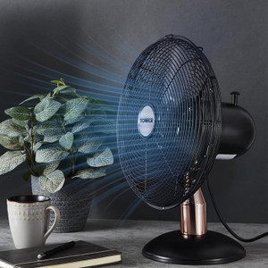 Ventilador De Cristal Transparente Con Base De Madera - 26x26x34 Cm, Diseño Decorativo