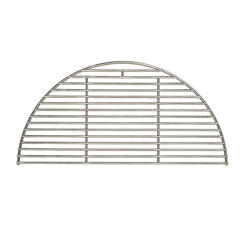 A half-moon shaped stainless steel Kamado Joe cooking grate on a white background.