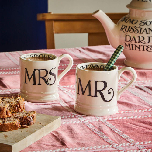 A view of Mr and Mrs mugs on a table