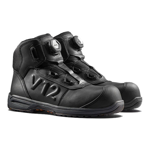 A pair of black safety boots