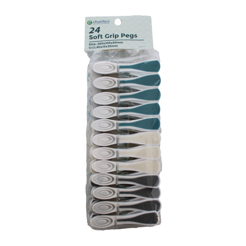 A pack of 24 soft grip pegs