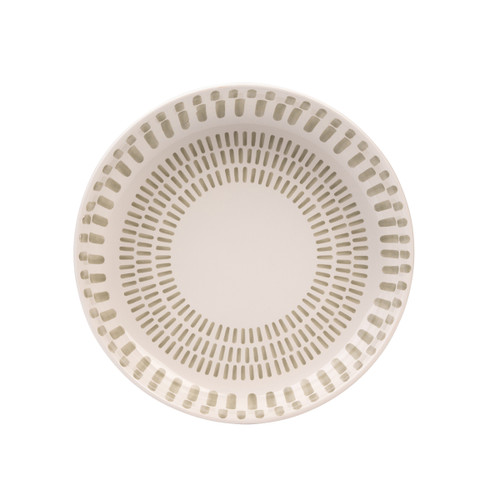 A top view of a grey Mary Berry pasta bowl on a white background