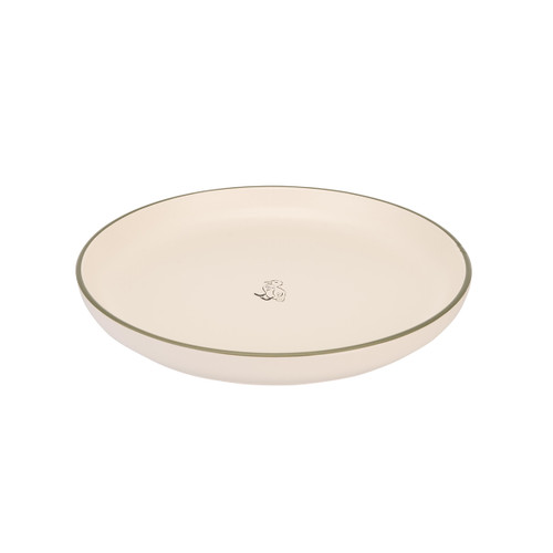 A neutral coloured side plate with a small illustration of a duck in the centre.