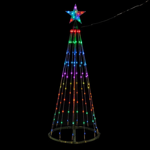 A multicoloured Christmas LED lights figure tree with a star at the top.