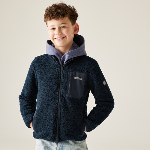 A front view of a navy regatta full zip fleece