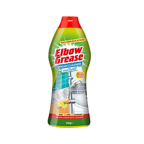 A bottle of Elbow Grease cream cleaner.