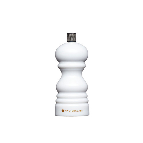 A mini white salt or pepper mill