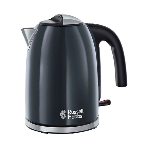 A dark grey kettle with silver spout.