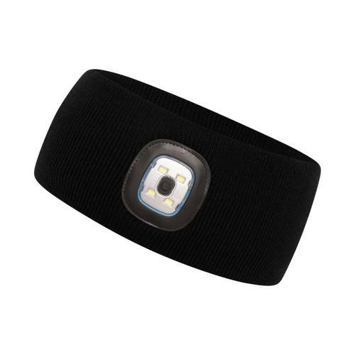 A black headband with an LED light in the centre front.