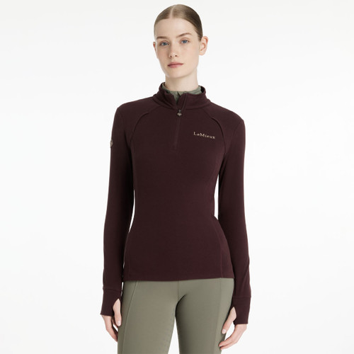LeMieux Frances 1/4 Zip Fleece in damson purple, long sleeve women’s riding top with slim fit and high collar.